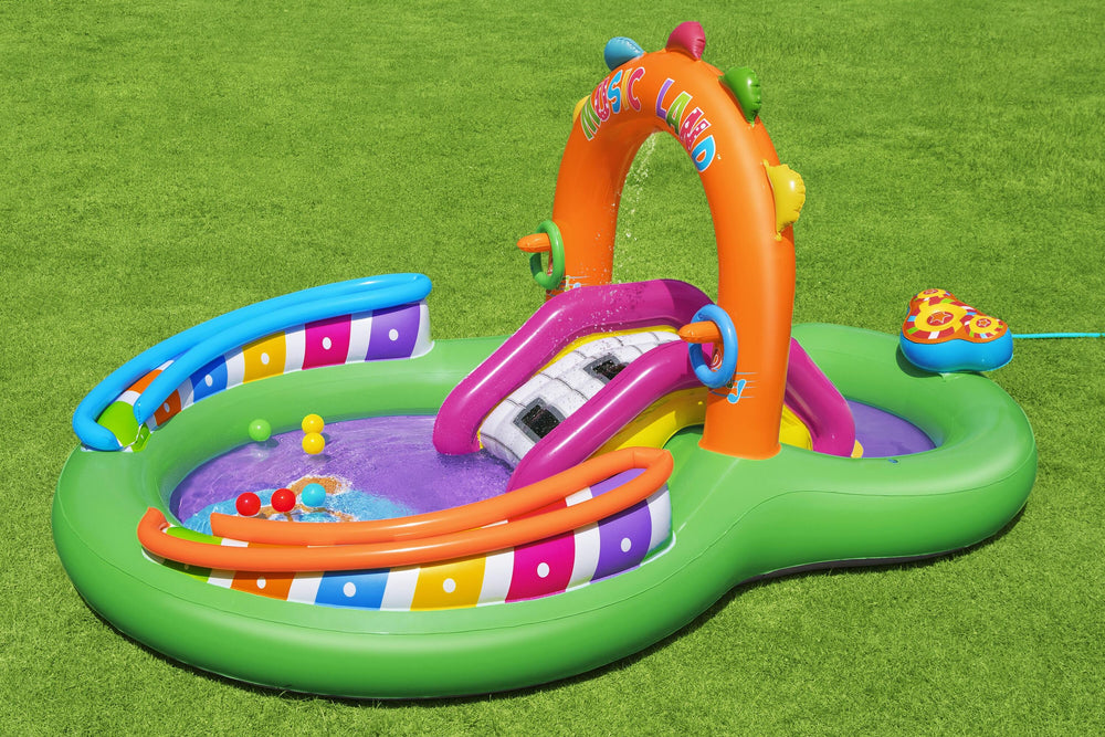 Bestway 2.95M X 1.90M X 1.37M Sing 'N Splash Play Center (1 pool, 1 slide, 1 drum, 2 inflatable rings, 1 microphone, 6 play balls, repair patch.) Age 2+