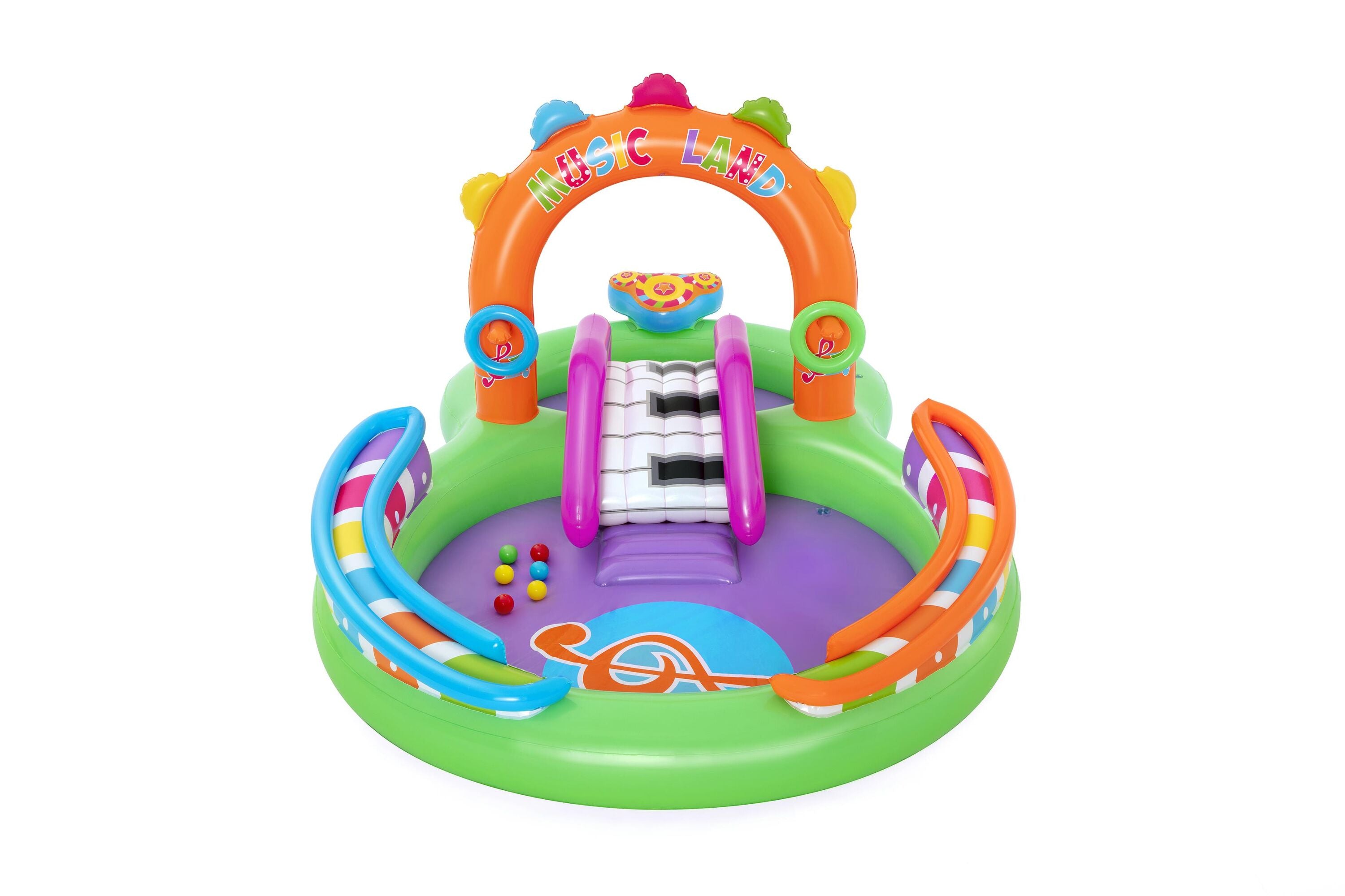 Bestway 2.95M X 1.90M X 1.37M Sing 'N Splash Play Center (1 pool, 1 slide, 1 drum, 2 inflatable rings, 1 microphone, 6 play balls, repair patch.) Age 2+