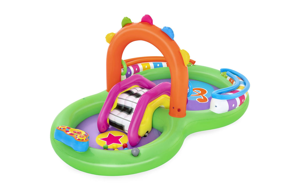 Bestway 2.95M X 1.90M X 1.37M Sing 'N Splash Play Center (1 pool, 1 slide, 1 drum, 2 inflatable rings, 1 microphone, 6 play balls, repair patch.) Age 2+
