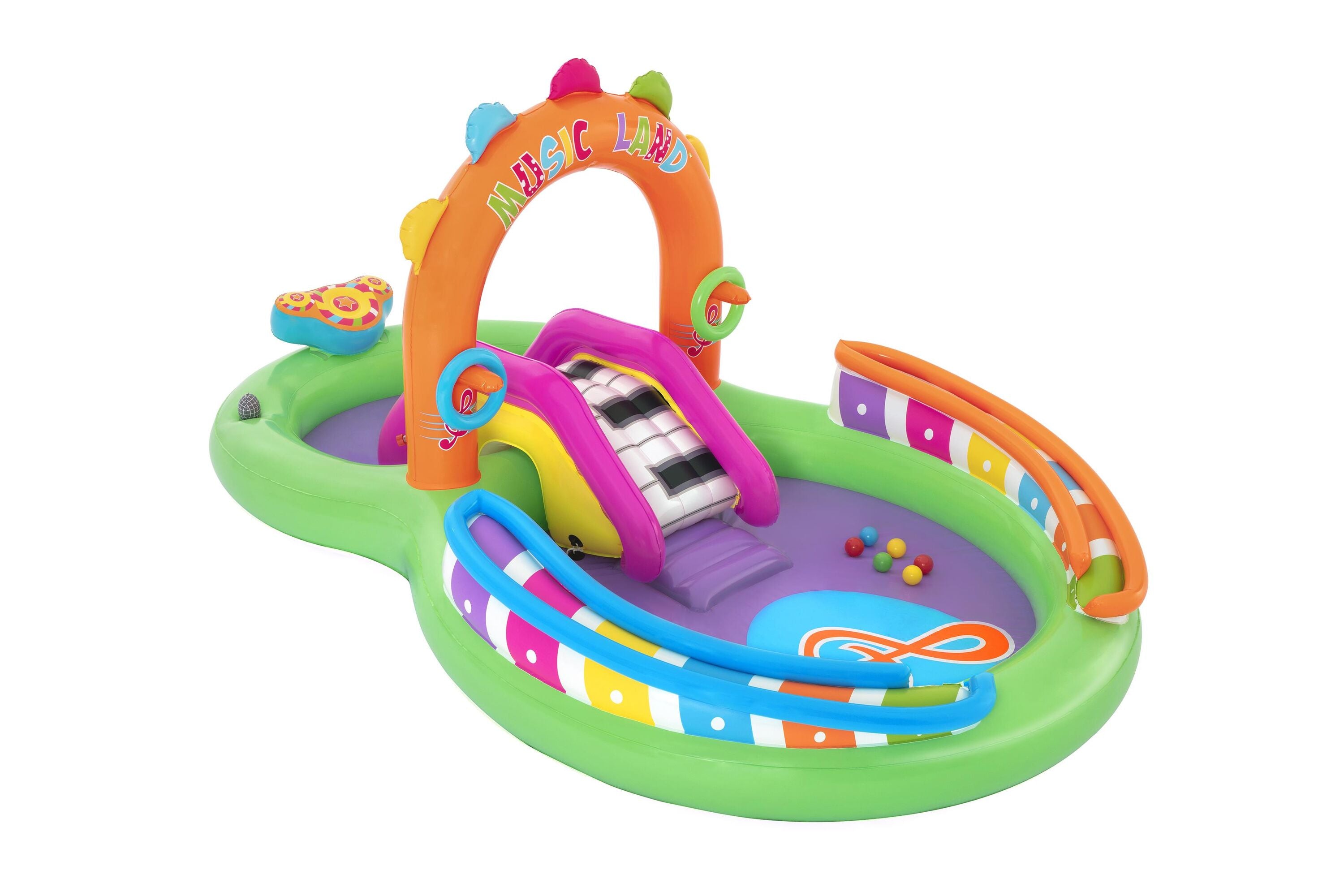 Bestway 2.95M X 1.90M X 1.37M Sing 'N Splash Play Center (1 pool, 1 slide, 1 drum, 2 inflatable rings, 1 microphone, 6 play balls, repair patch.) Age 2+