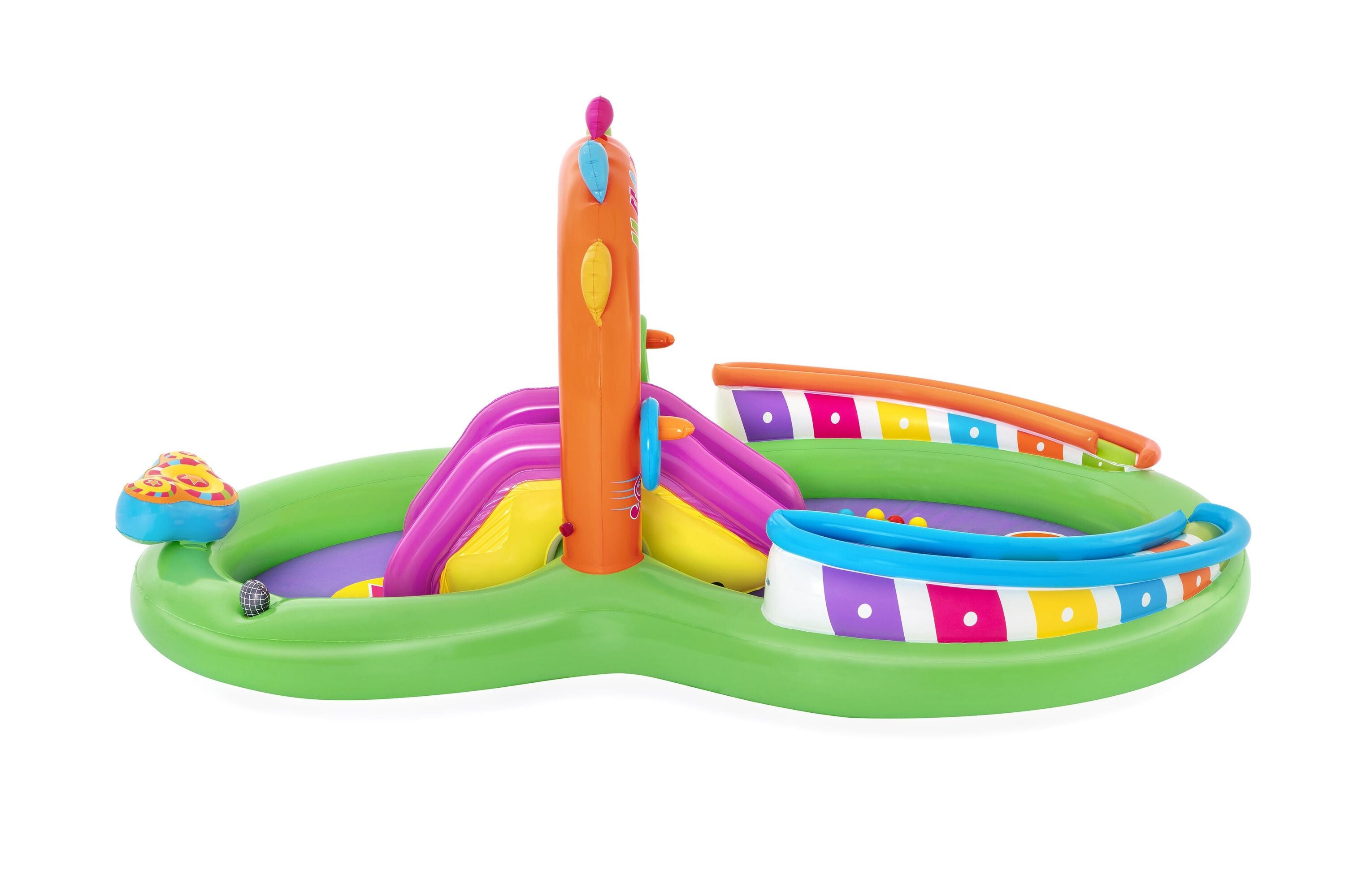 Bestway 2.95M X 1.90M X 1.37M Sing 'N Splash Play Center (1 pool, 1 slide, 1 drum, 2 inflatable rings, 1 microphone, 6 play balls, repair patch.) Age 2+