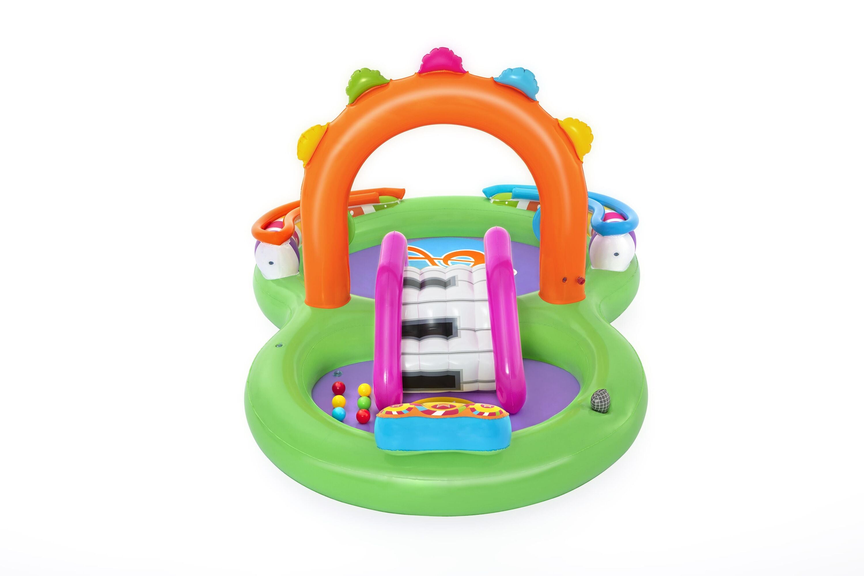 Bestway 2.95M X 1.90M X 1.37M Sing 'N Splash Play Center (1 pool, 1 slide, 1 drum, 2 inflatable rings, 1 microphone, 6 play balls, repair patch.) Age 2+