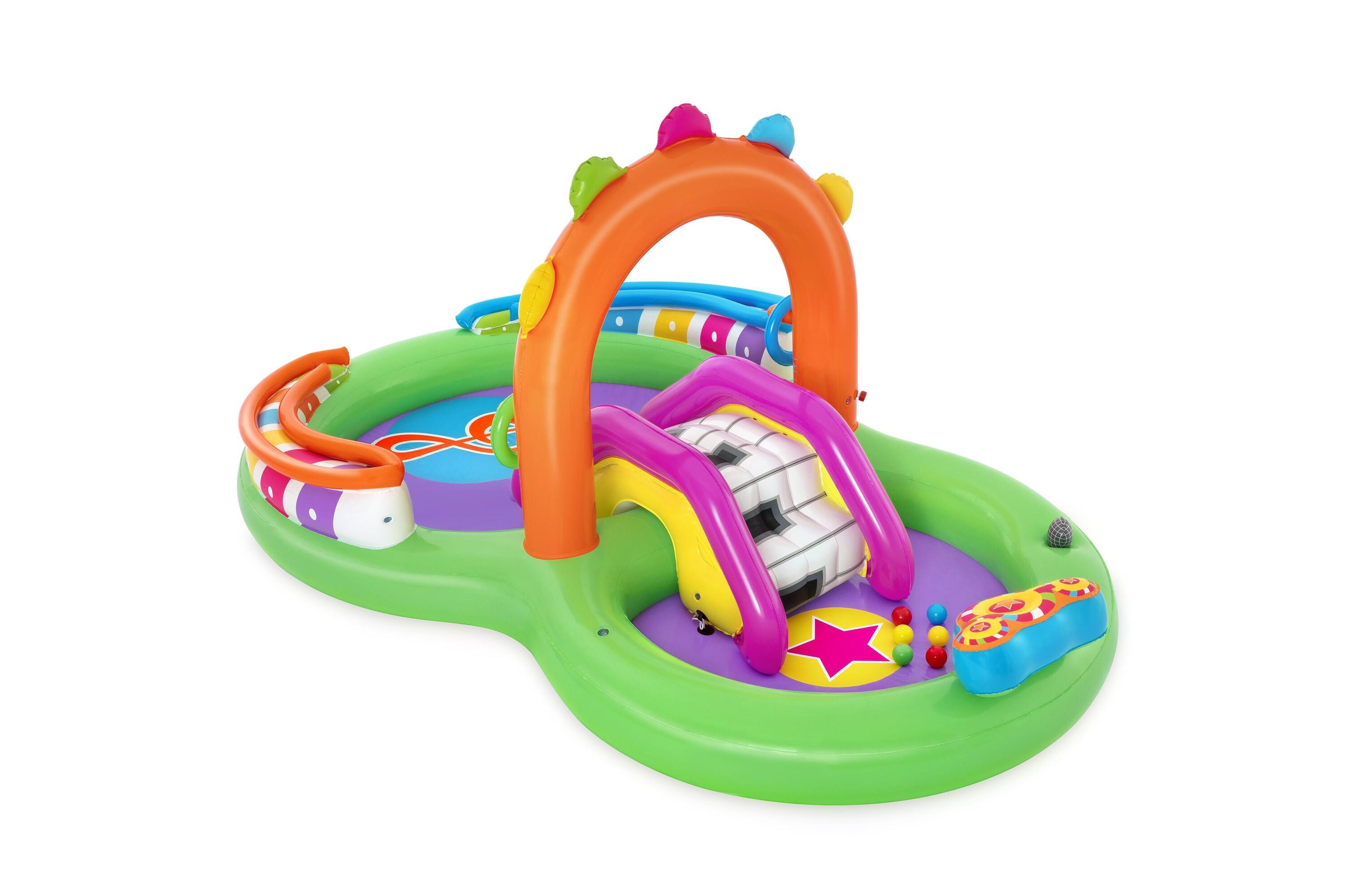 Bestway 2.95M X 1.90M X 1.37M Sing 'N Splash Play Center (1 pool, 1 slide, 1 drum, 2 inflatable rings, 1 microphone, 6 play balls, repair patch.) Age 2+