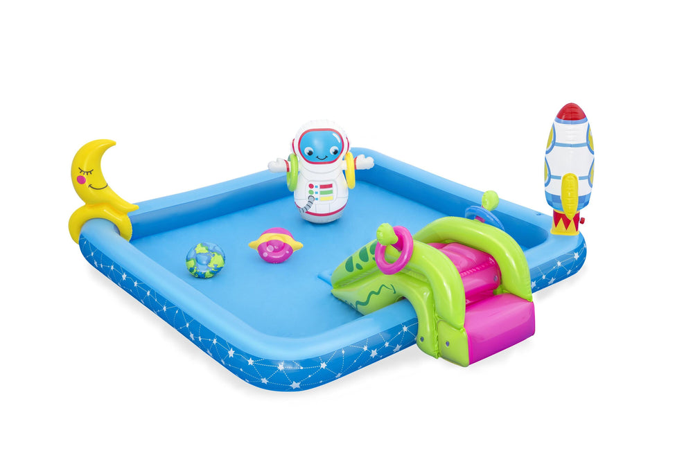 Bestway 2.28M X 2.06M X 84CM Little Astronaut Play Center (1 pool, 1 bop bag, 1 moon ring toss, 1 earth frisbee, 1 planet frisbee, four rings, repair patch.) Age 2+