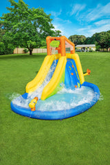 Bestway 4.35M X 2.86M X 2.67M Mount Splashmore Mega Waterpark (1 water slide with pool, 1 blower, 1 waters spraying hose, 1 anchor bag, 1 repair kit, 1 storage bag , 2 blower stakes , 10 bouncer stakes.) Age 5+