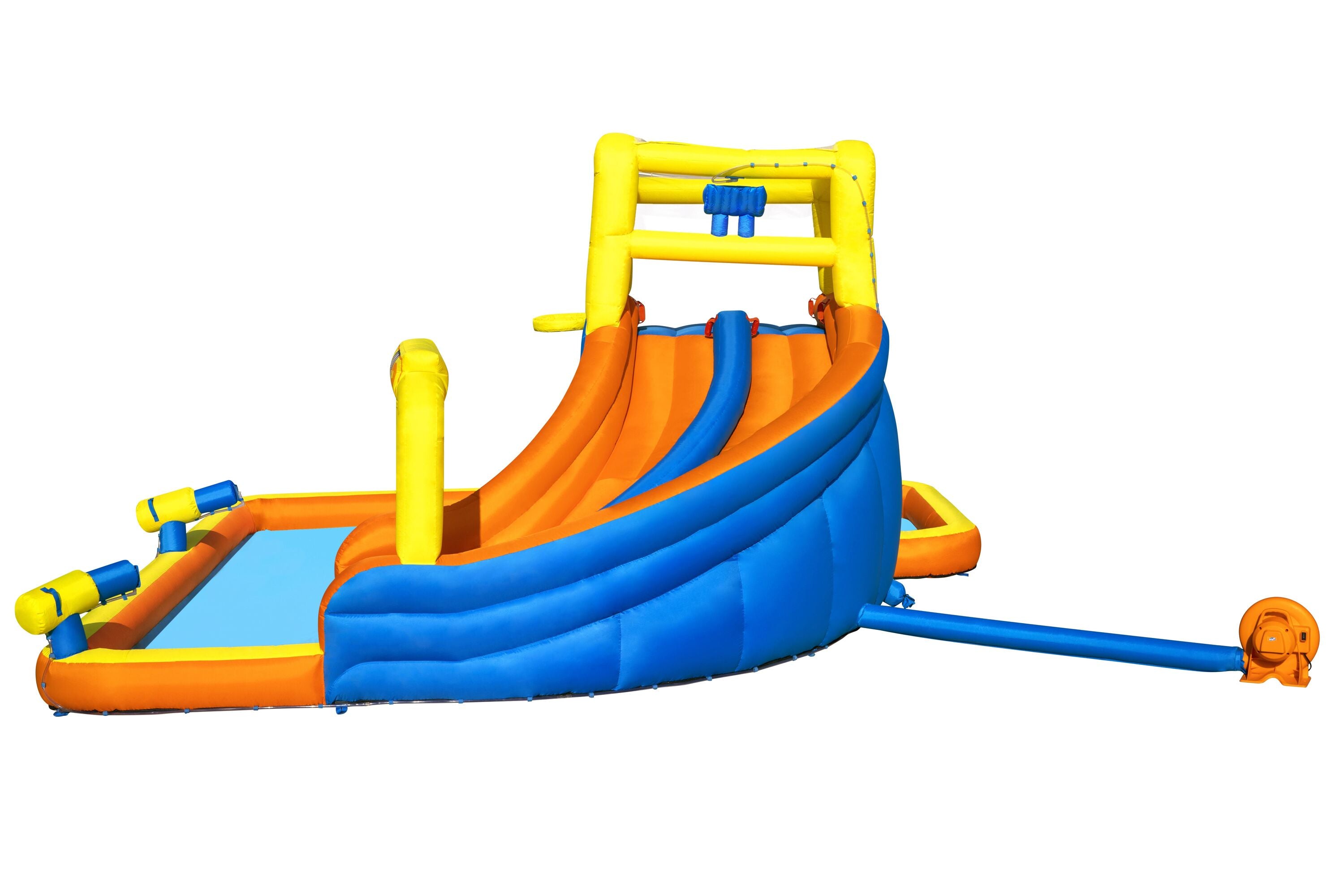 Bestway 5.51M X 5.02M X 2.65M Super Speedway Mega Water Park (1 slide, 1 blower, 1 repair kit (multiple assorted patches), 1 storage bag,10 bouncer stakes, 1 waters spraying hose,1 basketball) Age 5-10