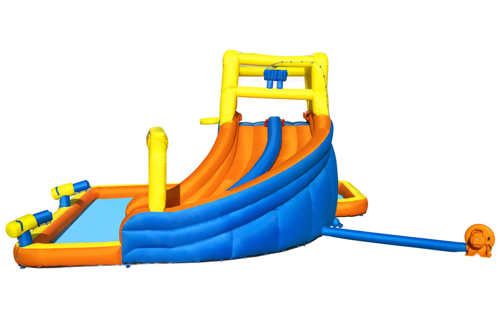 Bestway 5.51M X 5.02M X 2.65M Super Speedway Mega Water Park (1 slide, 1 blower, 1 repair kit (multiple assorted patches), 1 storage bag,10 bouncer stakes, 1 waters spraying hose,1 basketball) Age 5-10