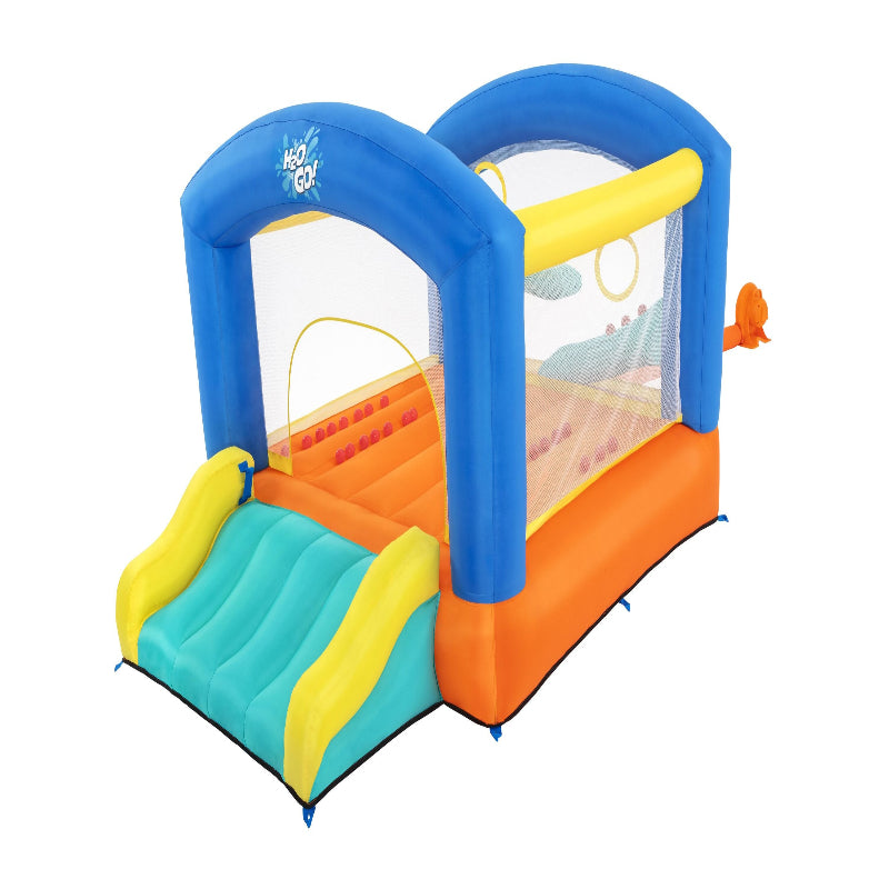 Bestway 2.89M X 2.13M X 1.73M Leap & Play Mega Bouncer (1 bouncer, 1 blower (stakes included), 1 repair kit (multiple assorted patches), 1 storage bag, 9 bouncer stakes, 25 play balls) Age 3+