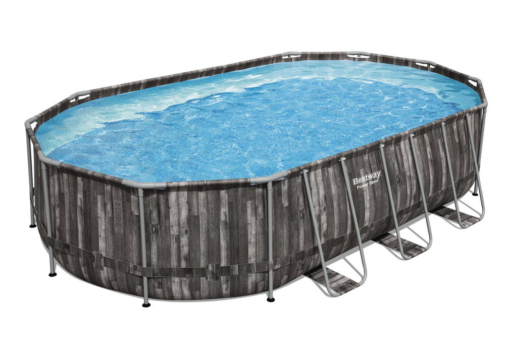 Bestway Oval Frame Pool Set 6.10m x 3.66m x 1.22m Includes Pool + Filter Pump(220-240V) + Ladder + Cover + ChemConnect Dispenser + Compatible with Cartridge 58012(III)220-240V