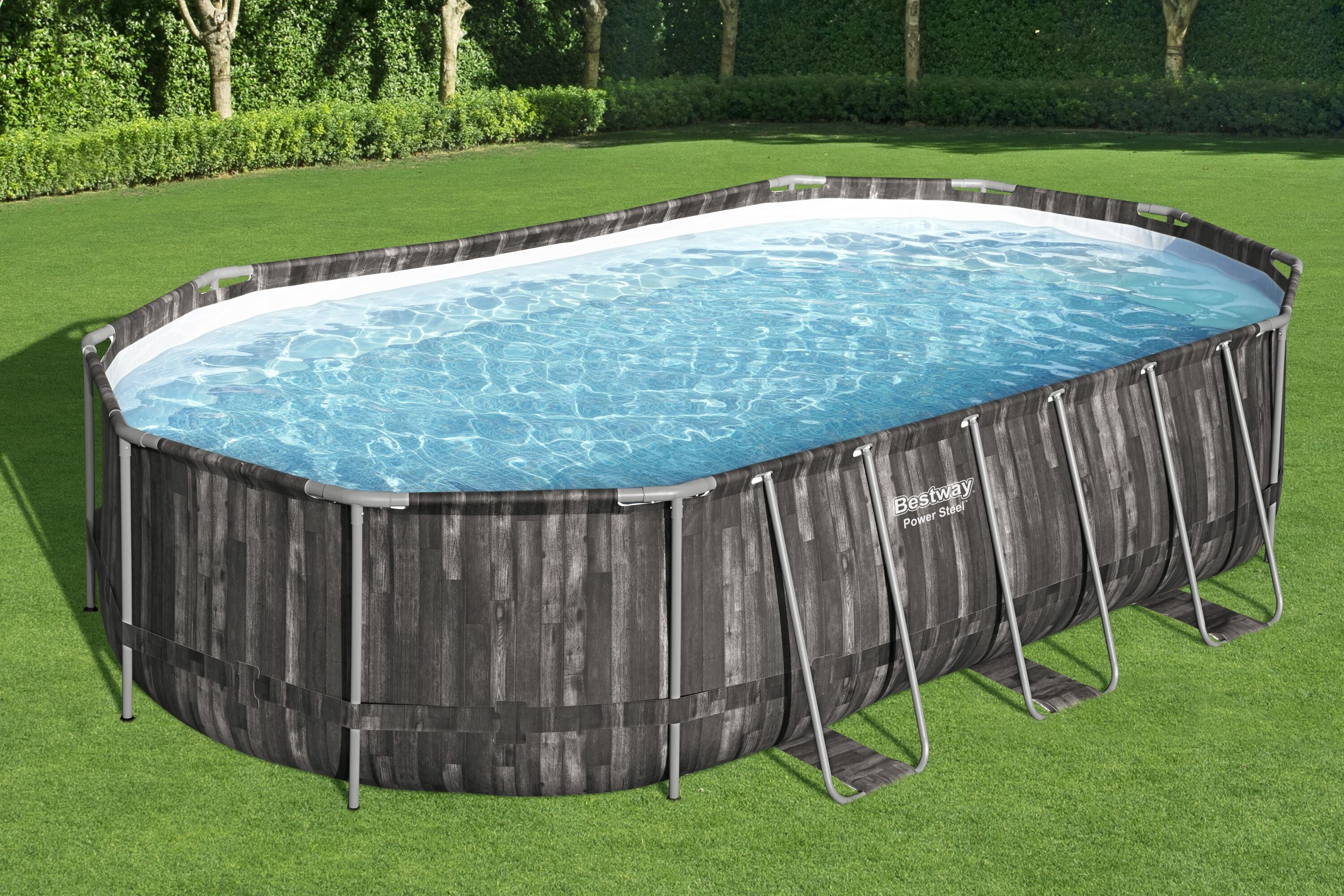 Bestway Oval Frame Pool Set 6.10m x 3.66m x 1.22m Includes Pool + Filter Pump(220-240V) + Ladder + Cover + ChemConnect Dispenser + Compatible with Cartridge 58012(III)220-240V