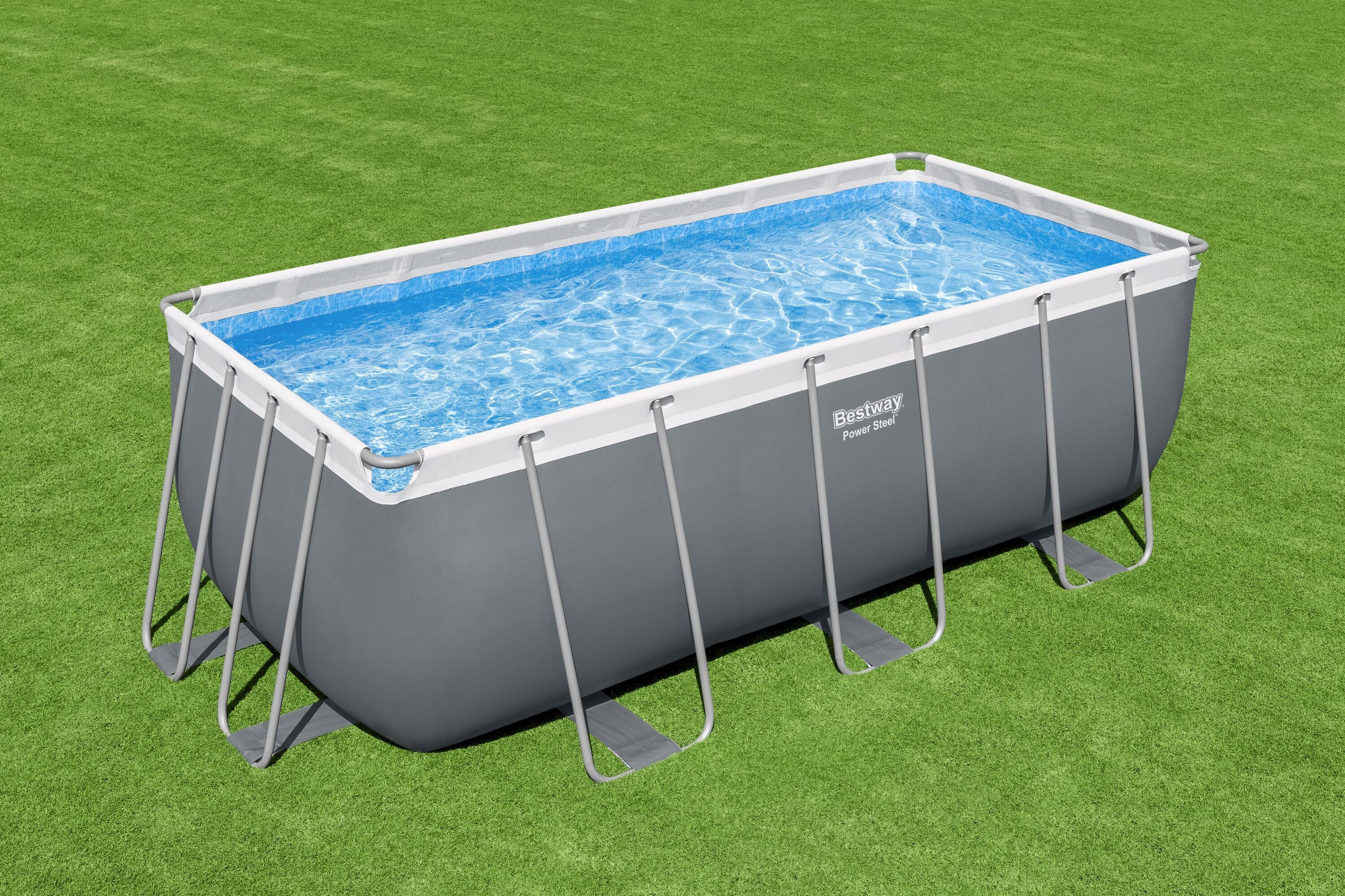 Bestway Rectangular Frame Pool Set 4.12m x 2.01m x 1.22m Includes Pool + Sand Filter Pump(220-240V) + Ladder + ChemConnect Dispenser