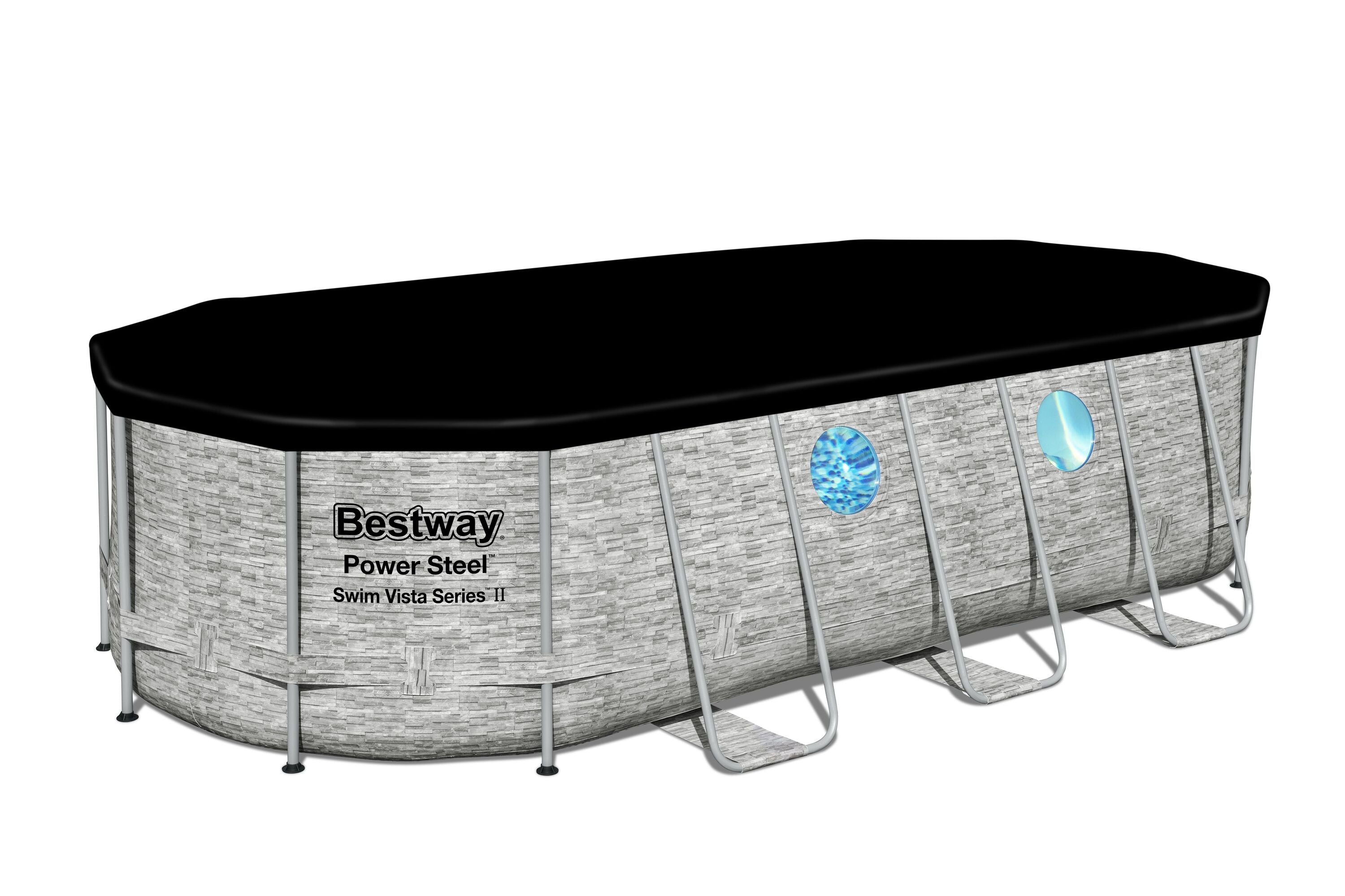 Bestway Oval Frame Pool Set 5.49m x 2.74m x 1.22m Includes Pool + Filter Pump(220-240V) + Ladder + Cover + ChemConnect Dispenser + Compatible with Cartridge 58012(III)220-240V