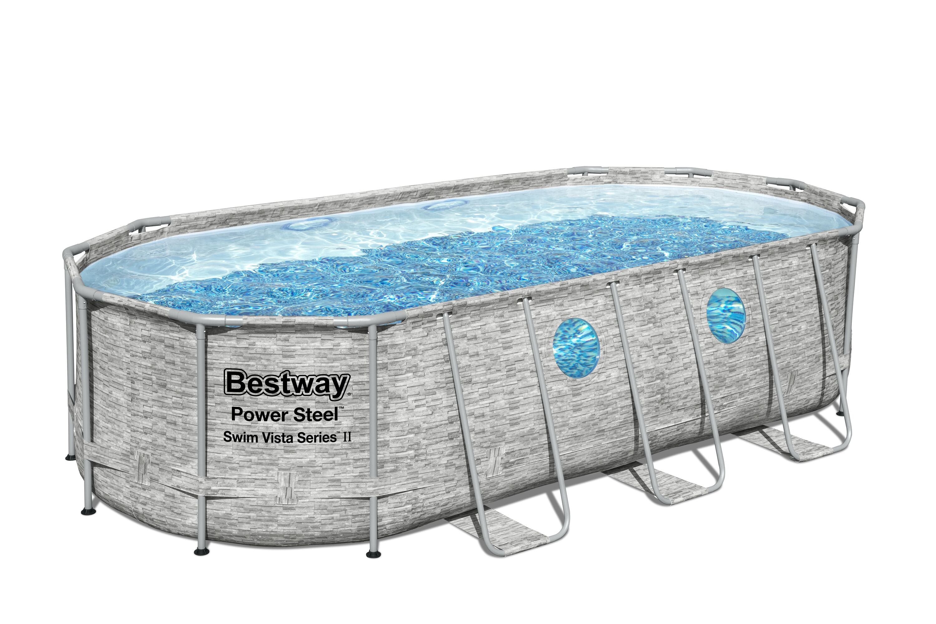 Bestway Oval Frame Pool Set 5.49m x 2.74m x 1.22m Includes Pool + Filter Pump(220-240V) + Ladder + Cover + ChemConnect Dispenser + Compatible with Cartridge 58012(III)220-240V