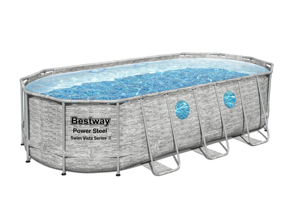 Bestway Oval Frame Pool Set 5.49m x 2.74m x 1.22m Includes Pool + Filter Pump(220-240V) + Ladder + Cover + ChemConnect Dispenser + Compatible with Cartridge 58012(III)220-240V