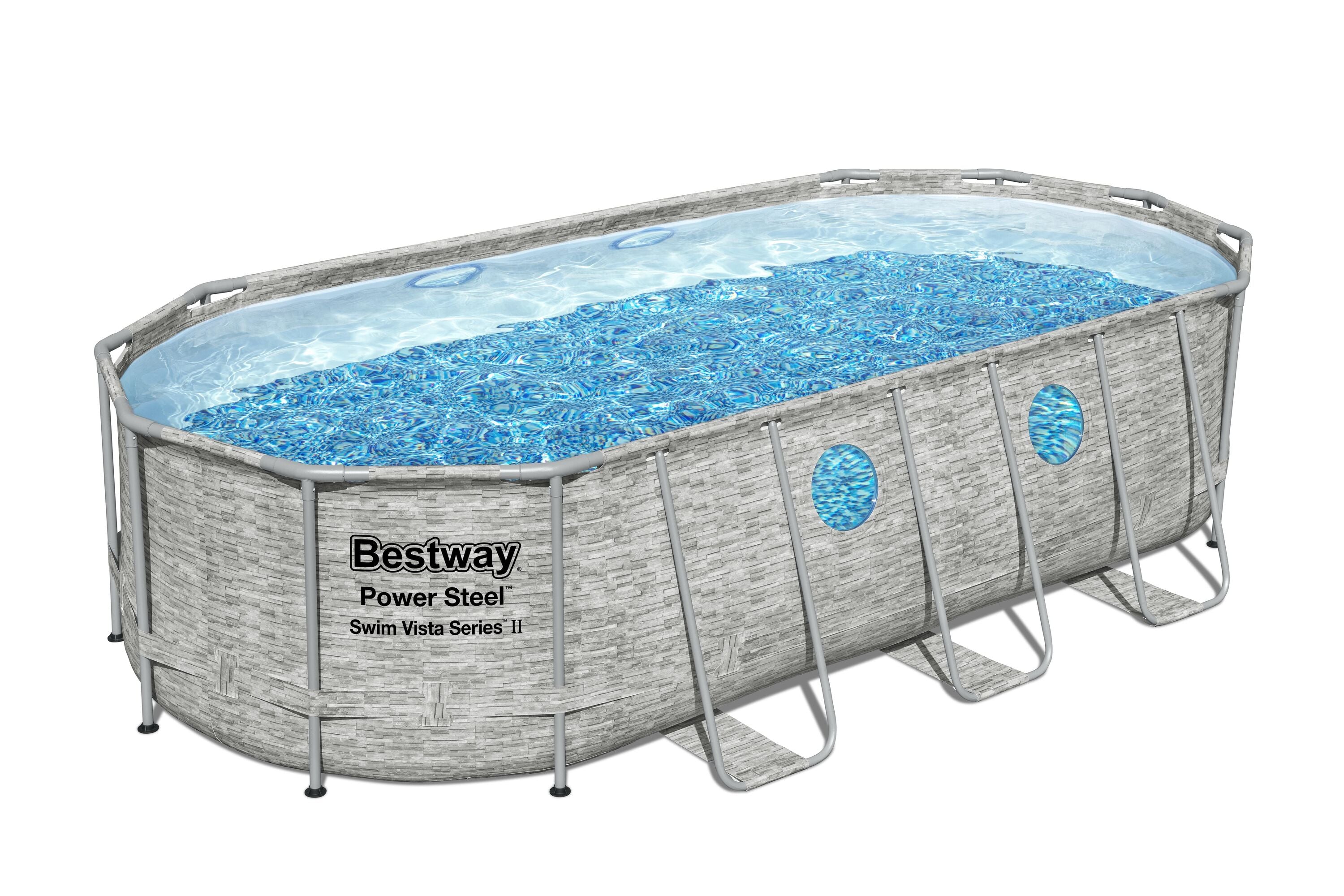 Bestway Oval Frame Pool Set 5.49m x 2.74m x 1.22m Includes Pool + Filter Pump(220-240V) + Ladder + Cover + ChemConnect Dispenser + Compatible with Cartridge 58012(III)220-240V