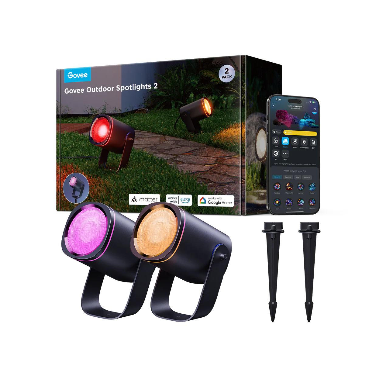 Govee RGBICWW Outdoor Spotlights (2 Pack) - H7093