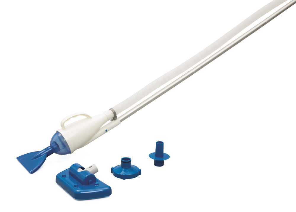 Bestway Aquacrawl Pool Vacuum (Contents:1 suction nozzle,1 skimmer head,4 aluminium pipes,6-metre pipe,2 adaptors.apply to 15'and below pools,minimum flow requires 2,006L/h(530gal./h))