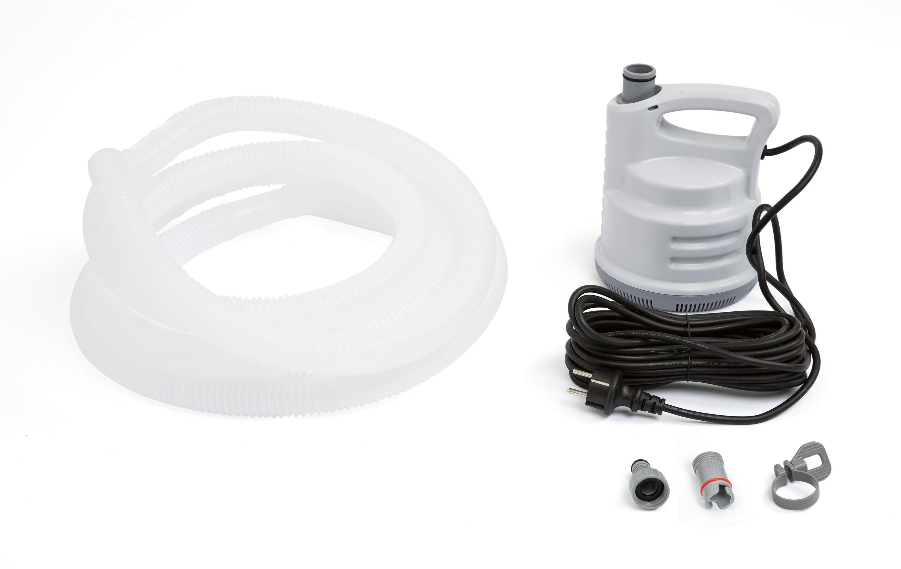 Bestway Pool+ Drain Pump (Contents:1 Drain pump, 1pc 5-metre drain hose, 1 set of adaptors.220-240V 80W, IPX8)