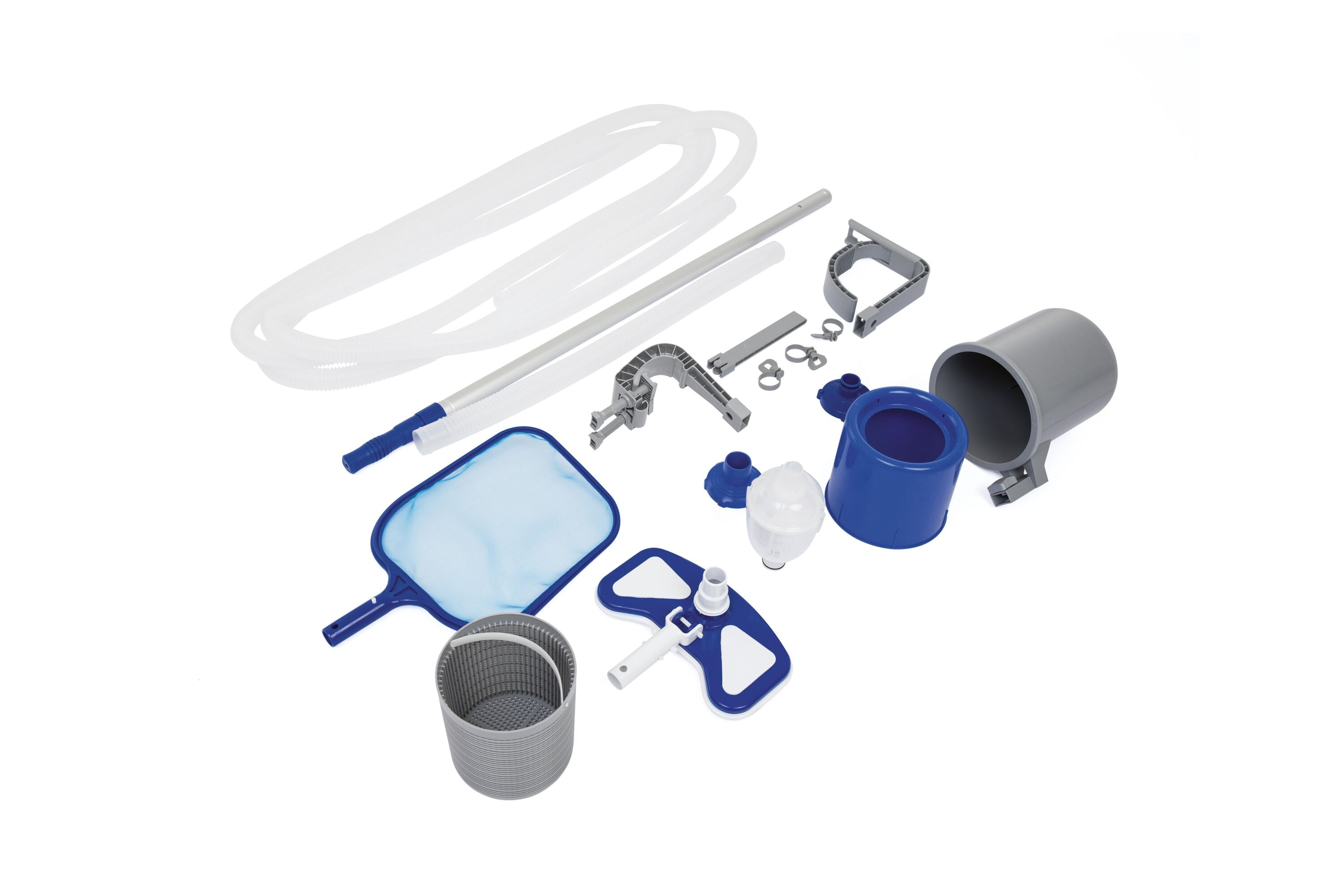 Bestway Deluxe Maintenance Kit (Contents:1 aluminum pole, 1 mesh netting, 1 skimmer, 1pc 7.5-metre hose, 1 surface skimmer.the minimum flow rate of pump is 2,006 L/h (530 gal./h), compatible with all pools except steel wall pools)