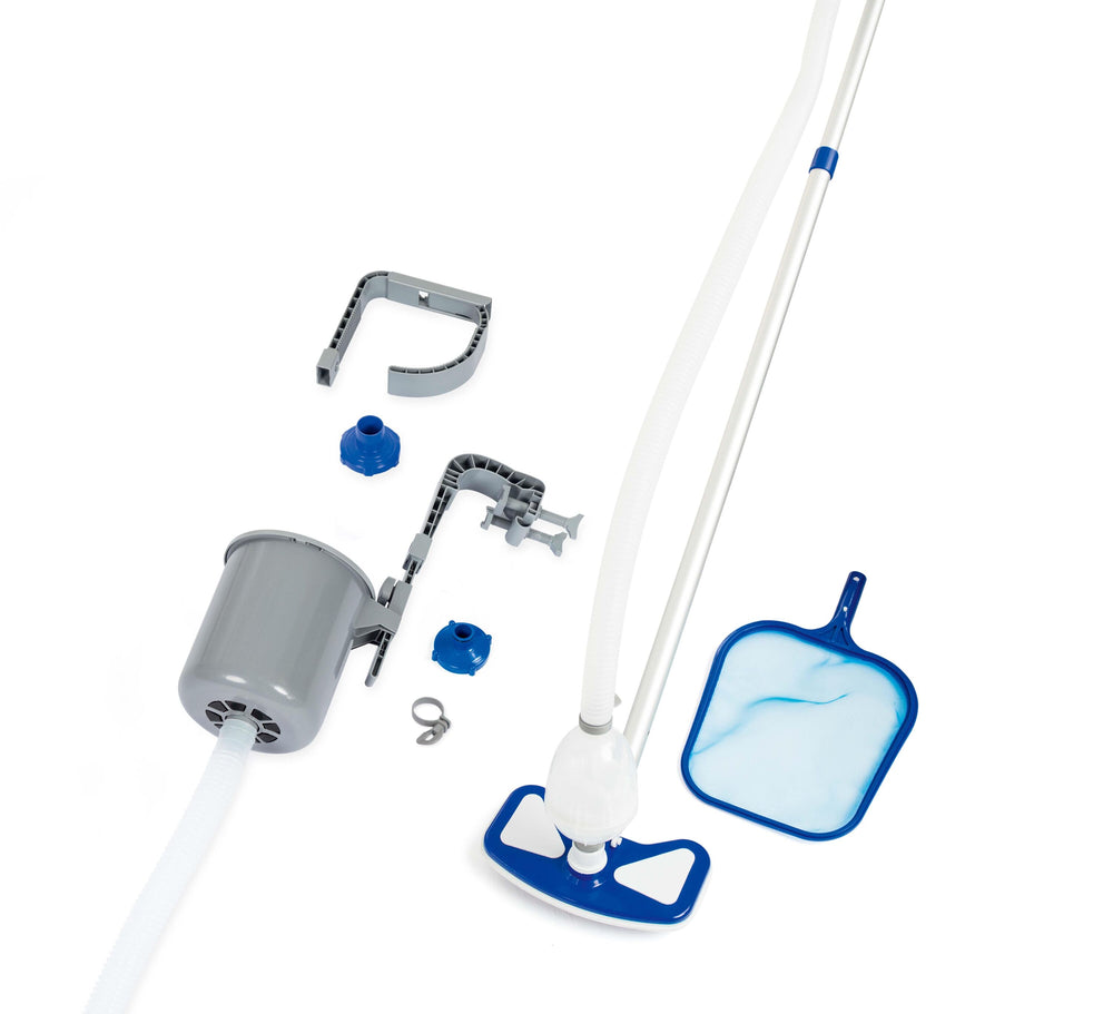 Bestway Deluxe Maintenance Kit (Contents:1 aluminum pole, 1 mesh netting, 1 skimmer, 1pc 7.5-metre hose, 1 surface skimmer.the minimum flow rate of pump is 2,006 L/h (530 gal./h), compatible with all pools except steel wall pools)