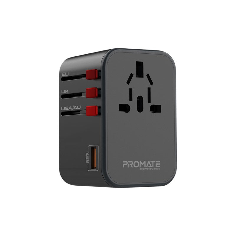 Promate -TripMate-GaN6565W Power Delivery GaNFast™ Travel Adapter,BLACK