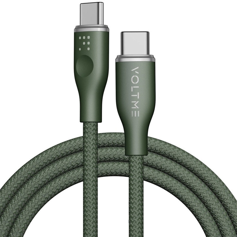 كابل فولتمي باورلينك روج مزدوج من النايلون، من النوع C إلى النوع C، 3 أمبير / 1 متر (60 واط)، أخضر