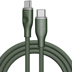 كابل فولتمي باورلينك روج مزدوج من النايلون، من النوع C إلى النوع C، 3 أمبير / 1 متر (60 واط)، أخضر