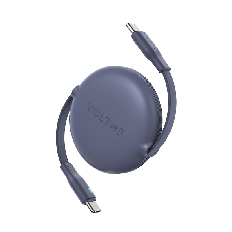 كابل فولتمي باورلينك يويو 3 أمبير، 1 متر، قابل للسحب (كابل ثنائي الاتجاه قابل للسحب)، من النوع C إلى النوع C، لون أزرق داكن