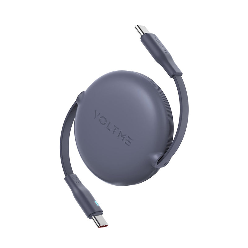 كابل فولتمي باورلينك يويو 5 أمبير، 1 متر، قابل للسحب (كابل ثنائي الاتجاه قابل للسحب)، من النوع C إلى النوع C، لون أزرق داكن