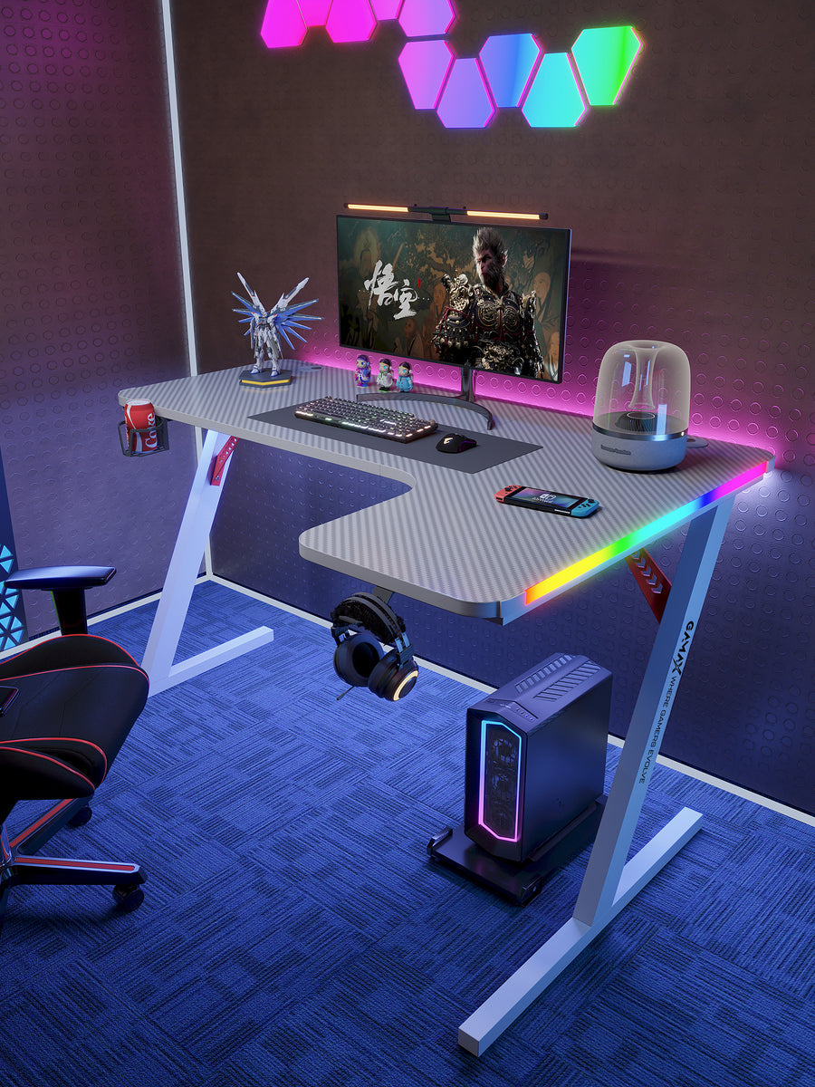 Gamax P201-RW RGB Carbon fiber Gaming Table 140*100*74 cm with Mousepad (L Shape - Right) - White