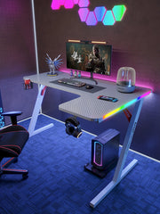 Gamax P201-RW RGB Carbon fiber Gaming Table 140*100*74 cm with Mousepad (L Shape - Right) - White