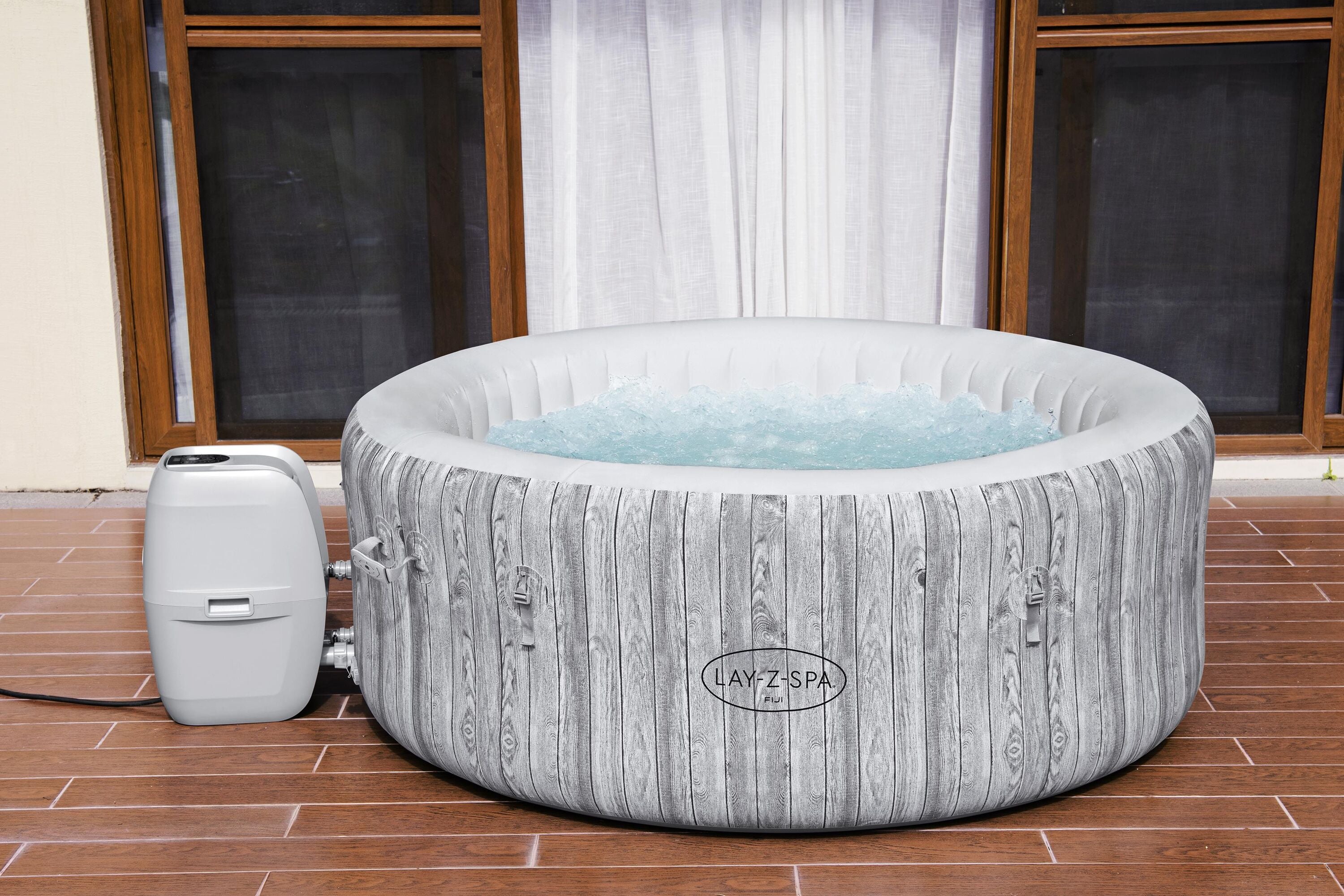 Bestway 1.80M X 66CM Fiji Airjet 4 White Wood (One durable liner, one heater(220-240V), one filter, ChemConnect, one inflatable cover, airjet system)