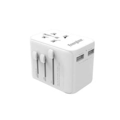 Energizer 12W International Travel Adapter, 4-Device Charging, 3 USB-A Ports and 1 USB-C Port, White