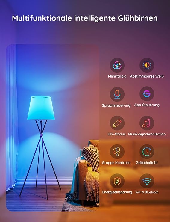 Govee RGBWW Smart LED Bulb, E27 Base, 2 Pack, Model H6004