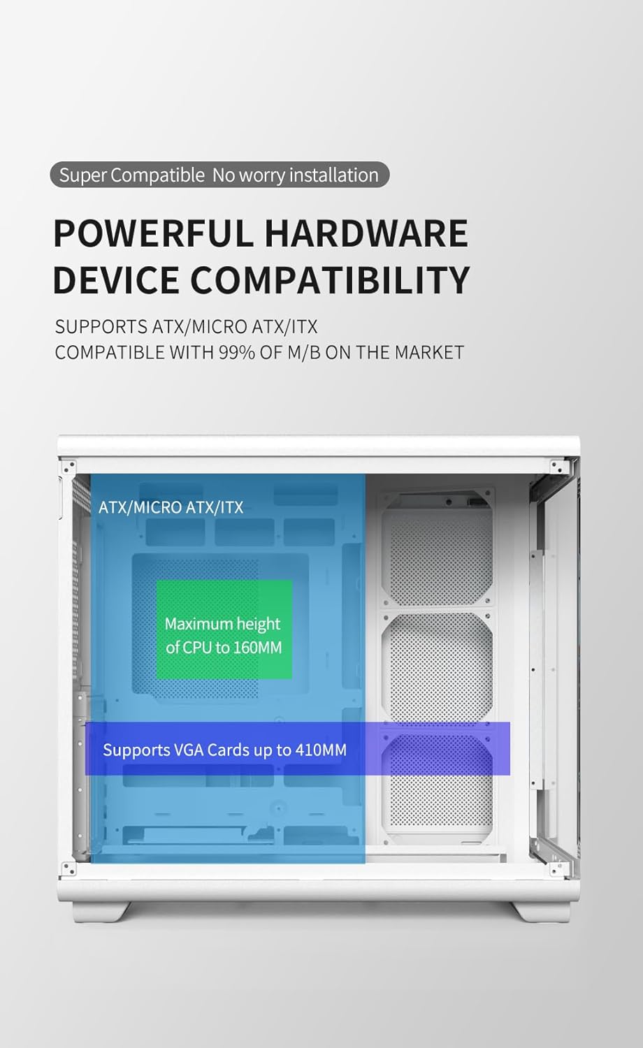 ACER U600 ATX PC Case, Full Tower Gaming Computer Case with Tempered Glass Side Panel, 7 RGB Fans & Remote Control, Temperature Display, SPCC Steel Frame, 3 USB Ports, White Mid Tower Case