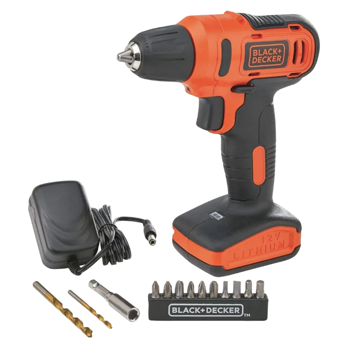B+D 12V Cordless Drill Driver With 13 Pieces Bits In Kitbox and 5m Tape Measure, 1.5Ah 900 Rpm