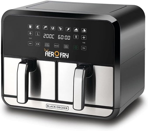 Black & Decker Digital Dual Zone Air Fryer 1700W 4L+4L Capacity With Rapid Hot Air Circulation