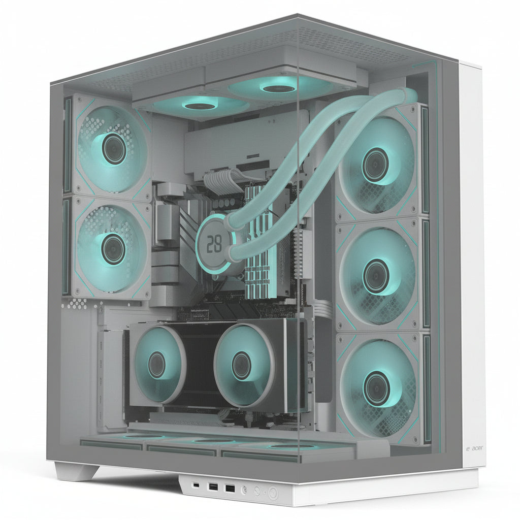 ACER V333 ATX PC Case, Full Tower Gaming Computer Case with Tempered Glass Panels, 8 Pre-Installed RGB Fans, Remote Control, SPCC Steel Frame, 3 USB Ports