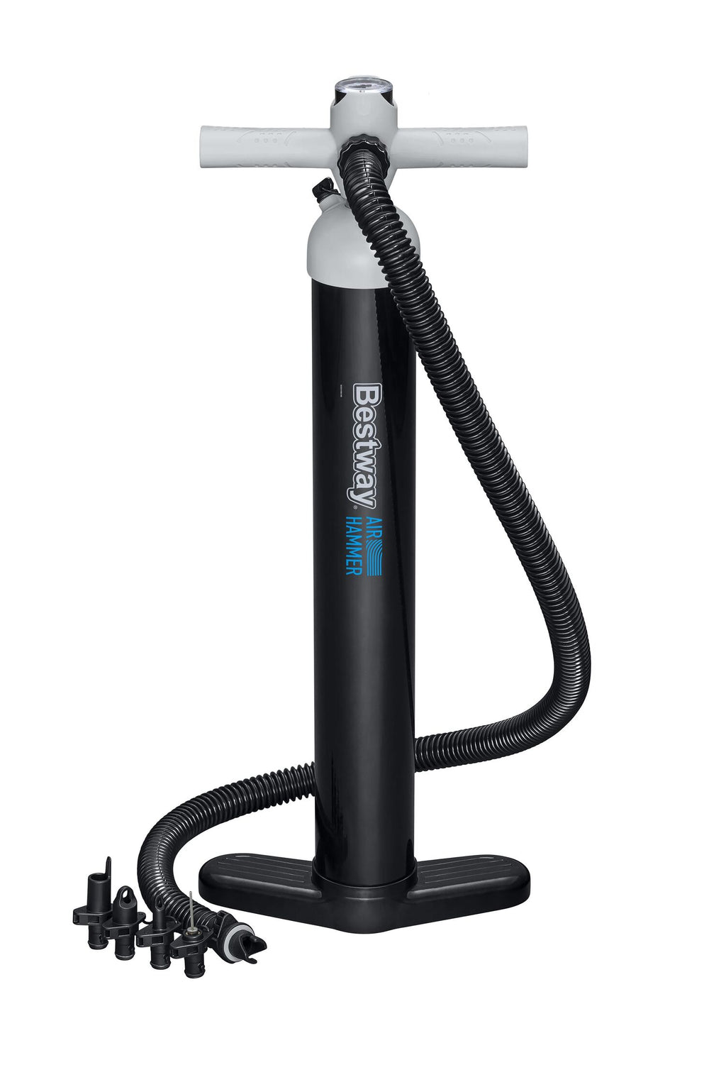 Bestway Air Hammer Sport High Pressure Manual Air Pump (hand pump, flexible hose(1.2m), 5 sizes of safety valve adaptors,)