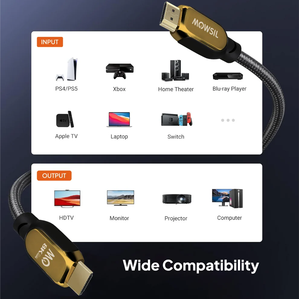 Mowsil HDMI Certified 8K 60Hz 2.1 Cable 2Mtr,Black