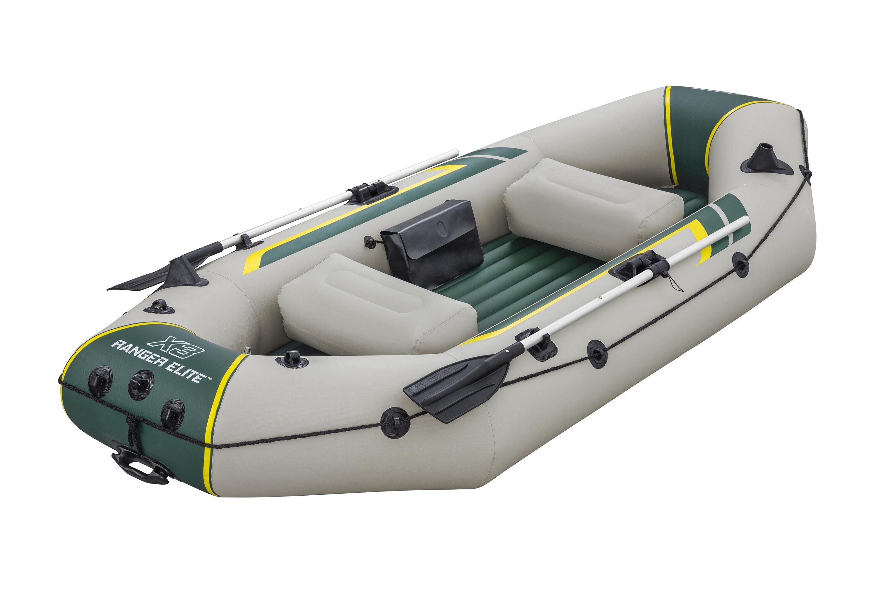 Bestway 2.95M X 1.30M X46CMRANGER Elite X3 Raft Set (Contents:1 boat, 1 pair of oars, 1 hand pump, 1 gear pouch, 1 carry bag, repair patch)