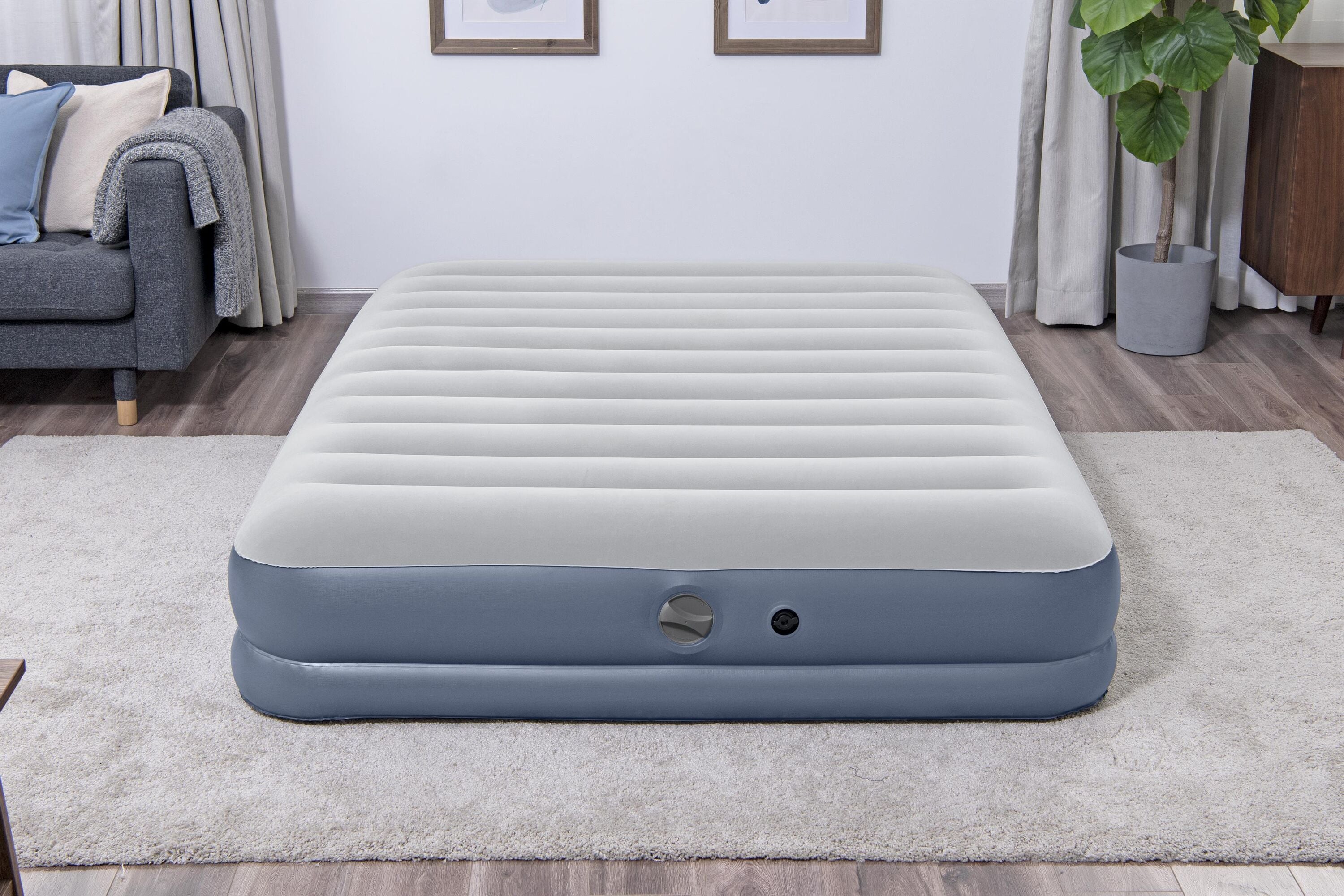 Bestway 2.03m x 1.52m x 36cm Tritech Air Mattress Queen Built-in Rechargeable Pump (air mattress, repair patch,USB charging cable, with Built-in Rechargeable Pump)