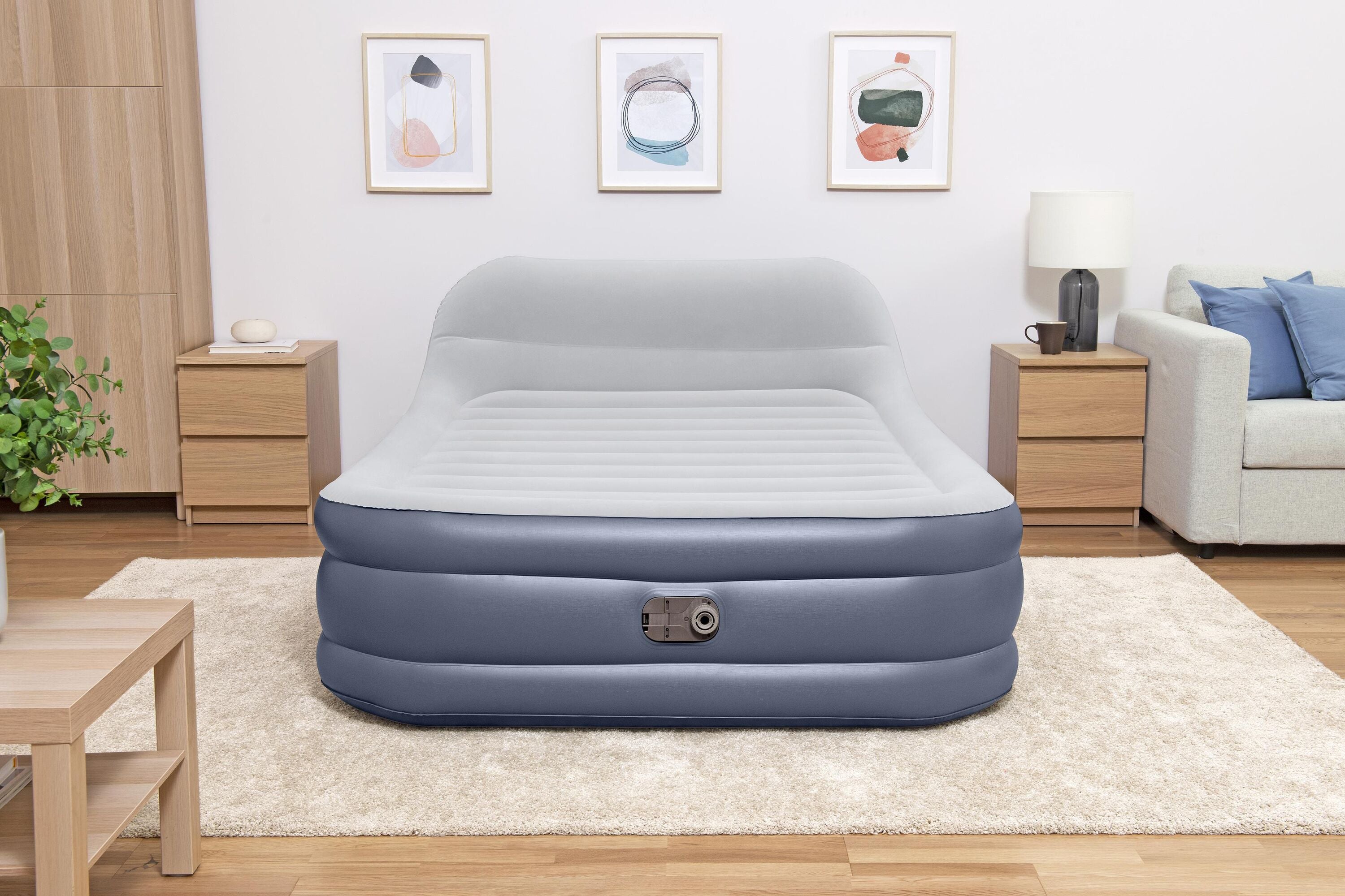 Bestway 2.26M X 1.52M X 84CM Tritech Sleekflow Headboard Air Mattress Queen Built-IN AC Pump (Contents:air mattress, storage bag, repair patch, with Built-in Pump(220V~240V))