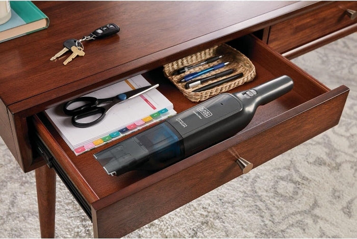 B+D cordless 12v handheld dustbuster vacuum, 22 air watts,14 mins runtime, ultra wide extendable nozzle, charging base with 2.0ah