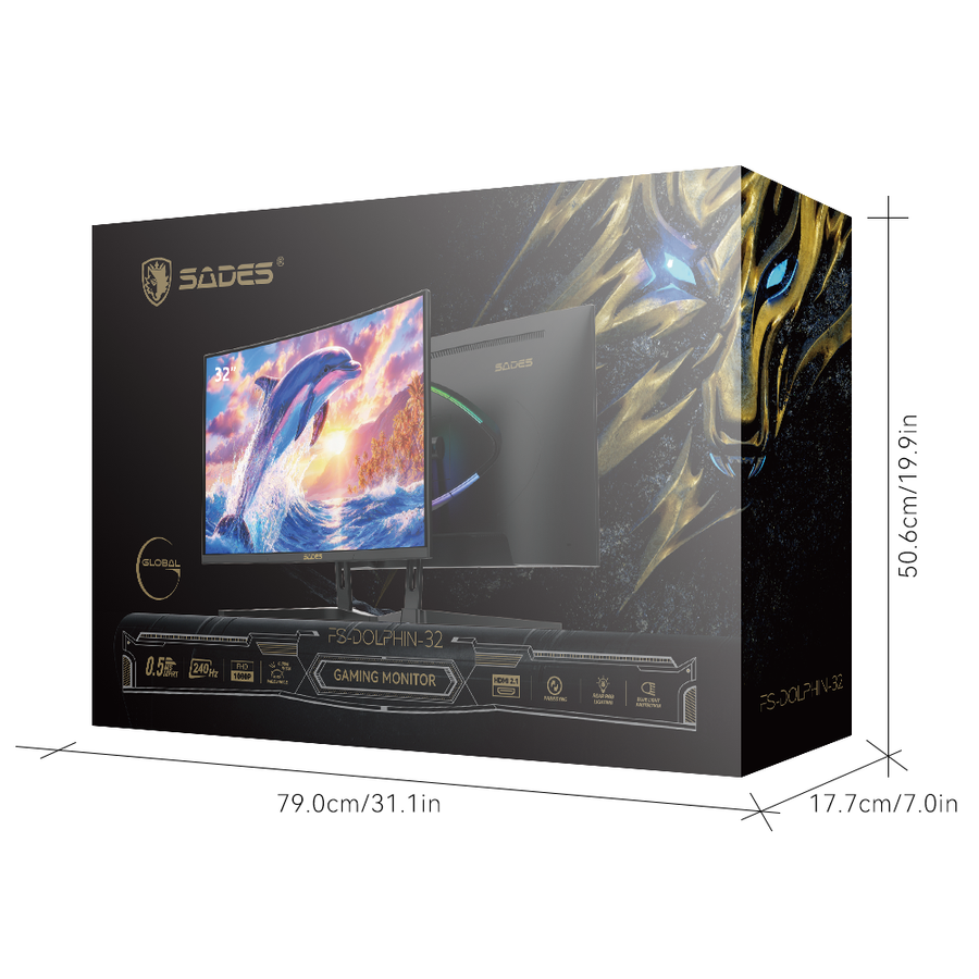 Sades FS-Dolphin-32 32’ FHD (1920x1080), 240Hz Refresh Rate, 0.5 Response Time, HDMI 2.1, VA Curved Gaming Monitor - Black