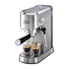 Black & Decker Manual Barista Pump Espresso Coffee Machine, Cappuccino, Latte Macchiato, Milk Frother, 1450W, Silver  - ECM150-B5