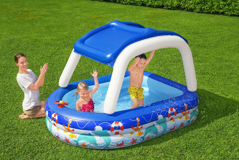 BESTWAY 2.13M X 1.55M X 1.32M SEA CAPTAIN FAMILY POOL (Contents:1 pool, 1 sun shade, repair patch) Age 3+