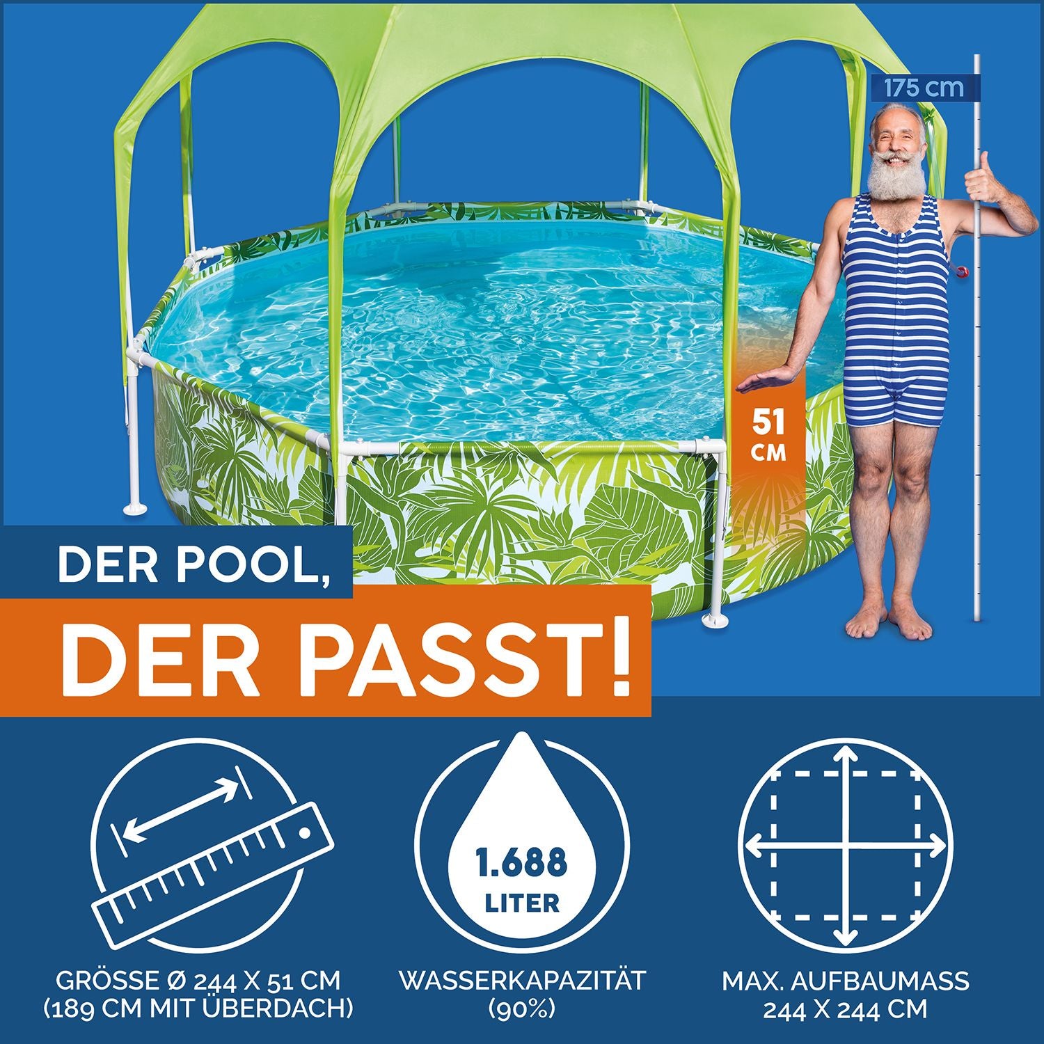 BESTWAY 2.44M X 51CM SPLASH-IN-SHADE PLAY POOL (Contents:Pool)