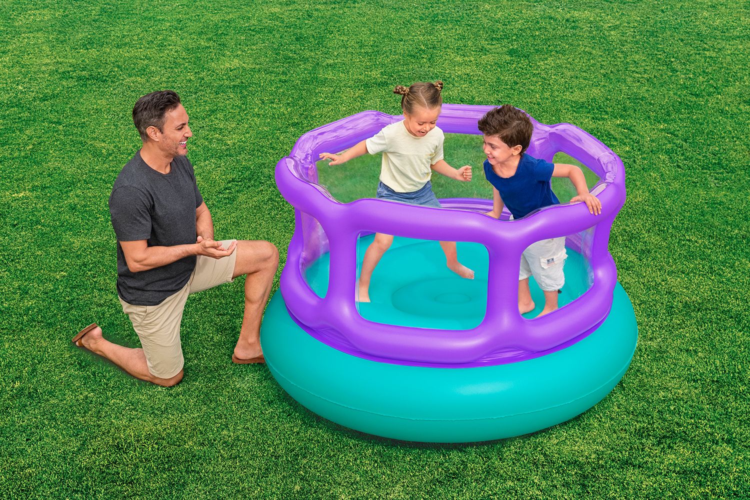 BESTWAY 1.52M X 1.52M X 84CM LAUGH 'N LEAP BOUNCER (1 bouncer, repair patch,4 foot pins) Age 3+