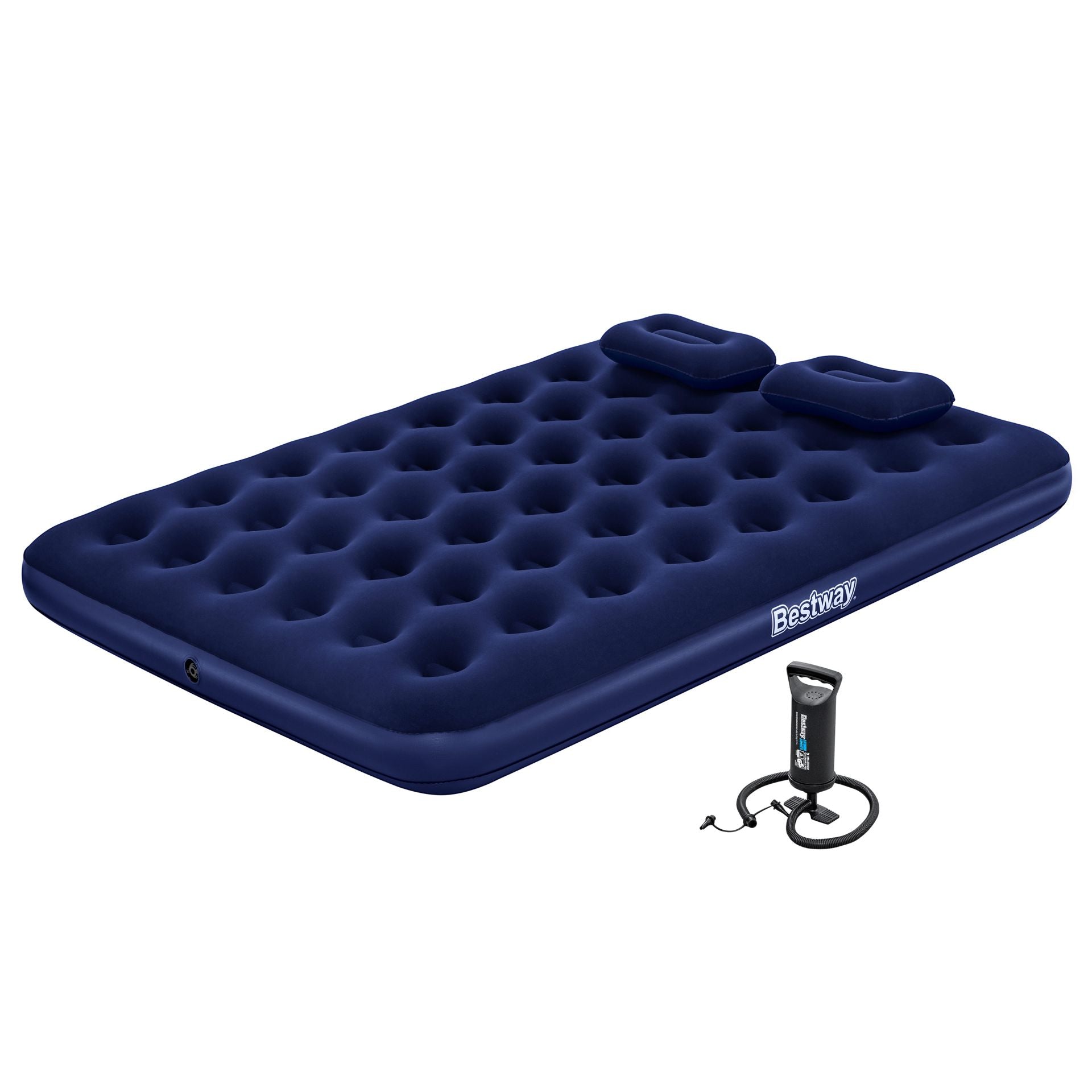 BESTWAY 2.03M X 1.52M X 22CM AIR MATTRESS QUEEN MANUAL HAND PUMP (Air Mattress, two pillows, repair patch, with Air Hammer-Inflation Pump)